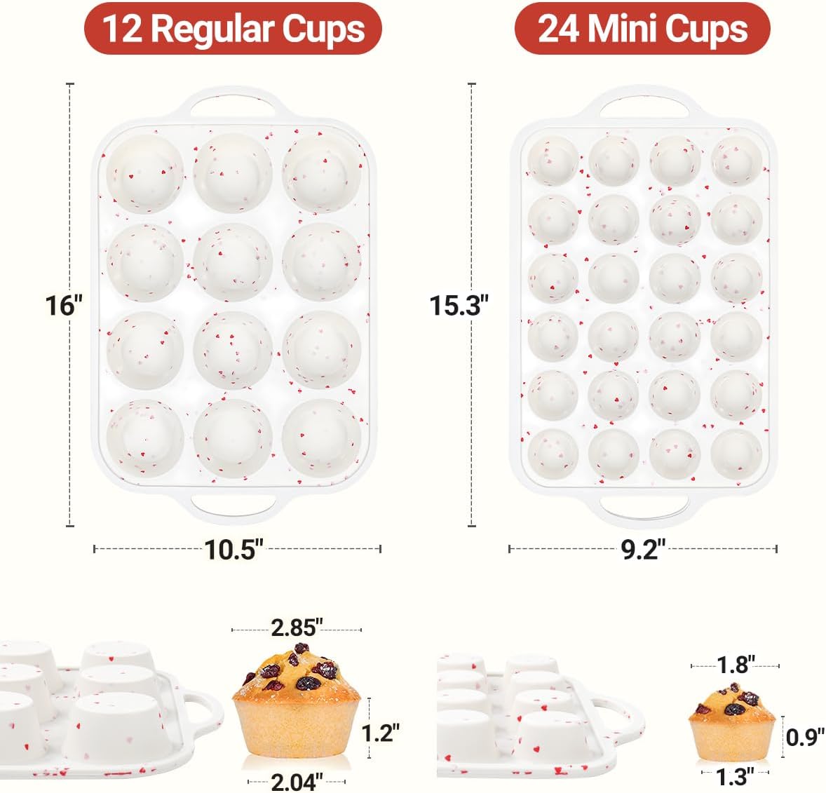 CAKETIME Silicone Muffin Pans for Baking, Metal Reinforced Frame Regular 24 Cups & Mini 12 Cups Cupcake Pan Nonstick Muffin Pan for Homemade Baking Easy to Handle