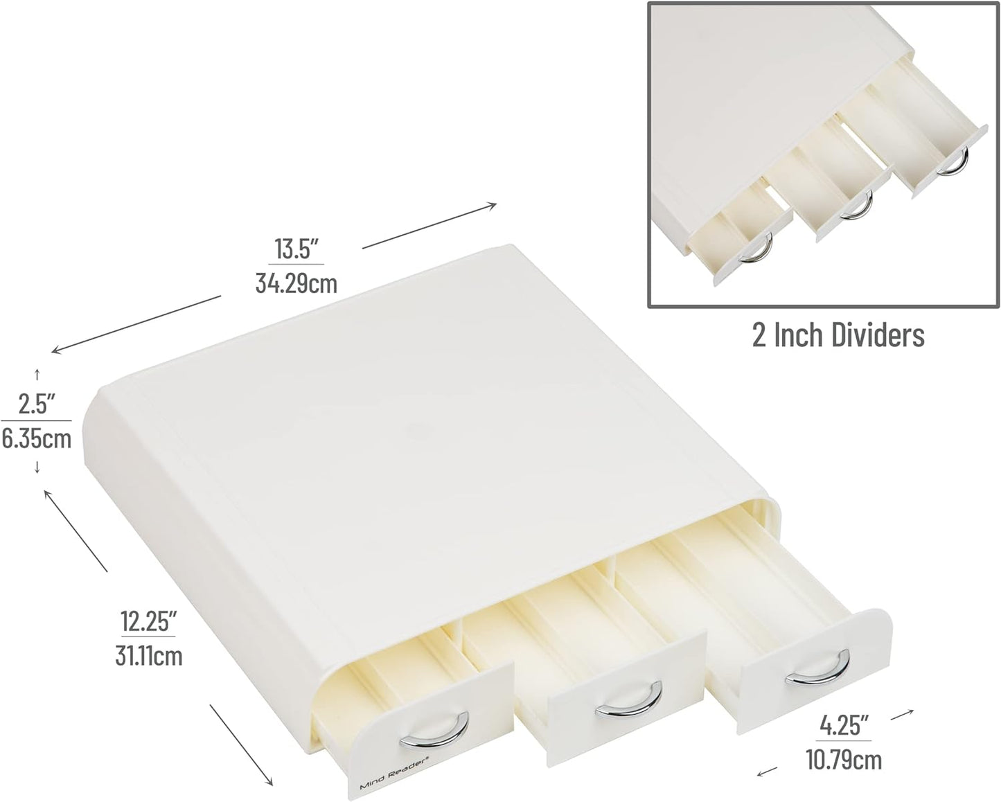 Mind Reader Single Serve Coffee Pod Organizer with 3 Drawers, 36 Pod Capacity, Countertop , 12.25"L x 13.5"W x 2.5"H, White