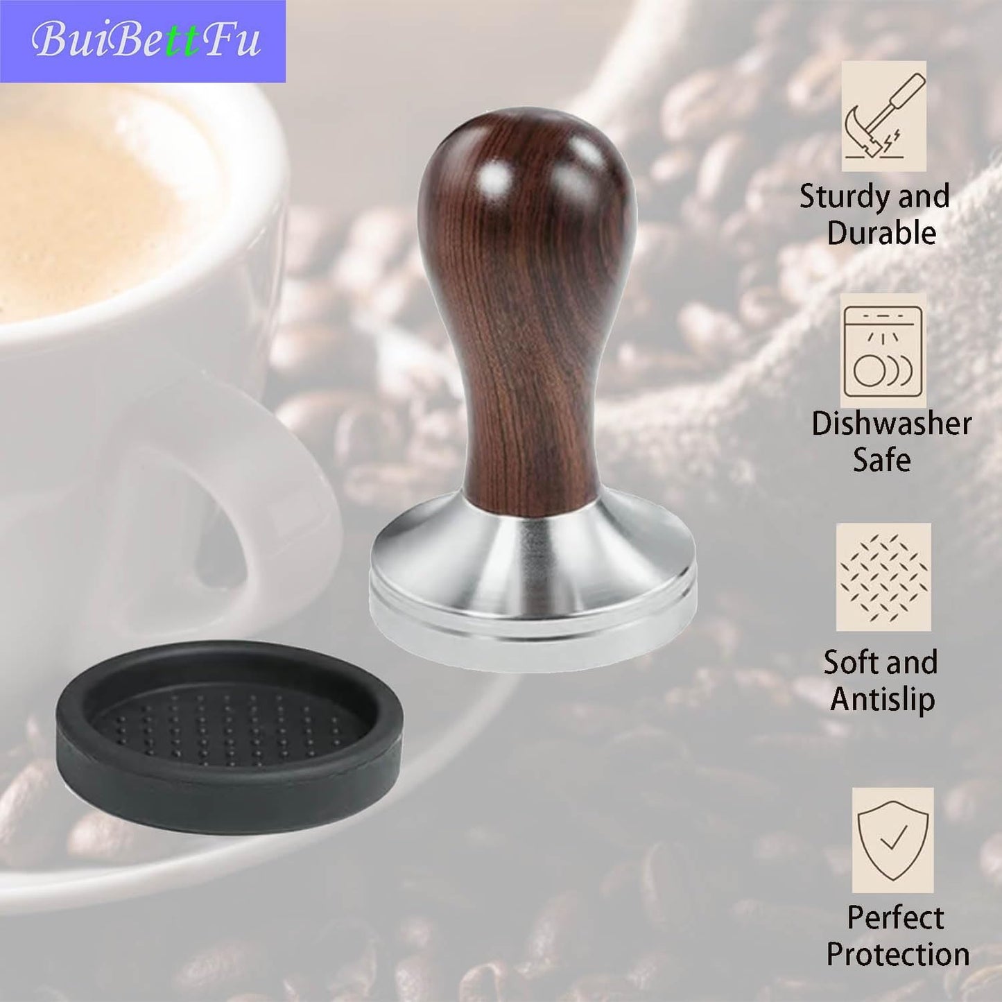 Coffee Knock Box Shock-Absorbent Durable Barista Style Knock Box With Removable Knock Bar and Non-Slip Base Gift 3 Inch Food Grade Silicone Coffee Tamper Mat (Round Coffee Tamper Mat)