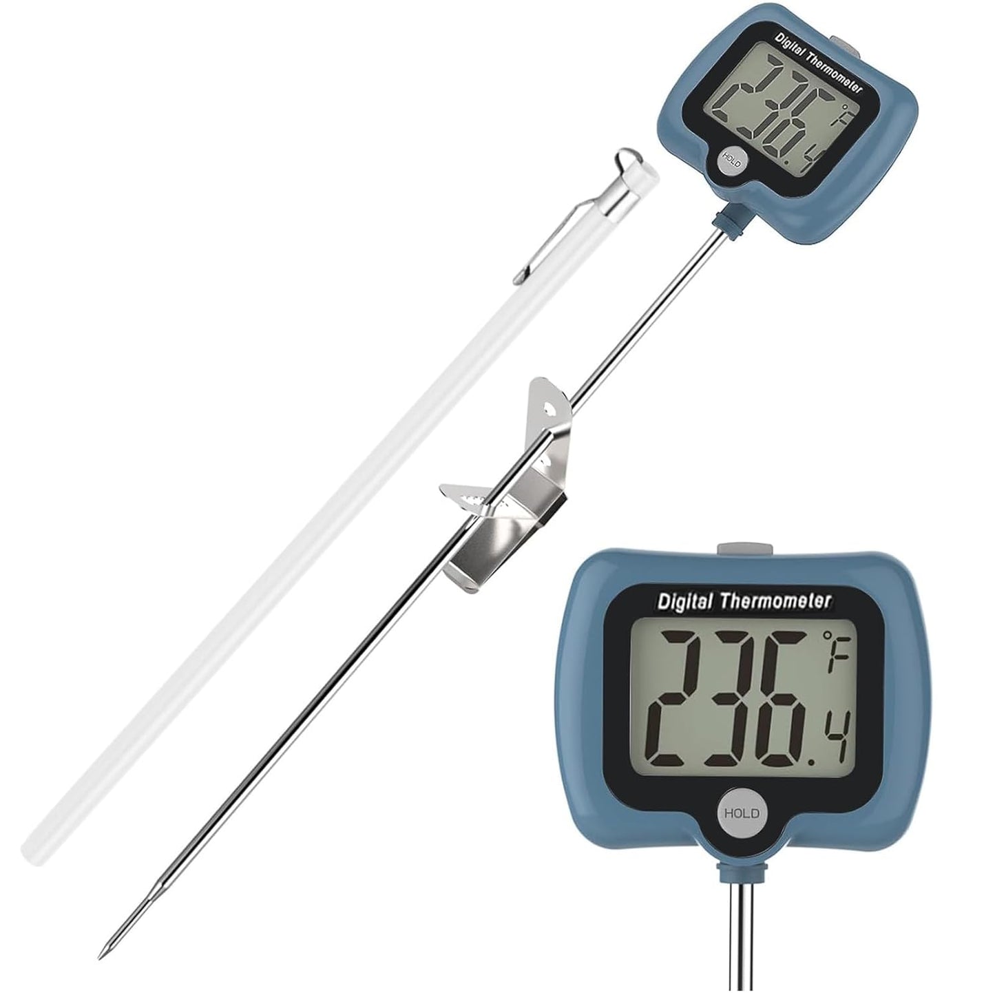 Candy Thermometer for Candy Making with Rotatable Large Display 10'' Long Probe,Digital Instant Read Candy Thermometer with Pot Clip,Candle Smoker, Oil Cooking (Blue)