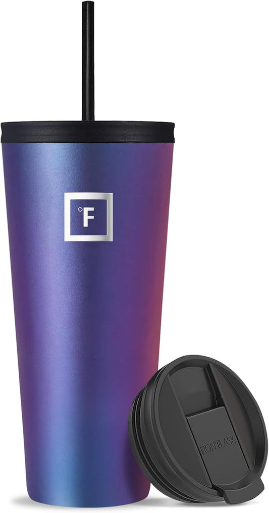 IRON °FLASK Classic Tumbler - Vacuum Insulated Stainless Steel Water Bottle, Double Walled, Drinking Cup, Insulated Travel Mug (Aurora, 32 oz Solid Lid)