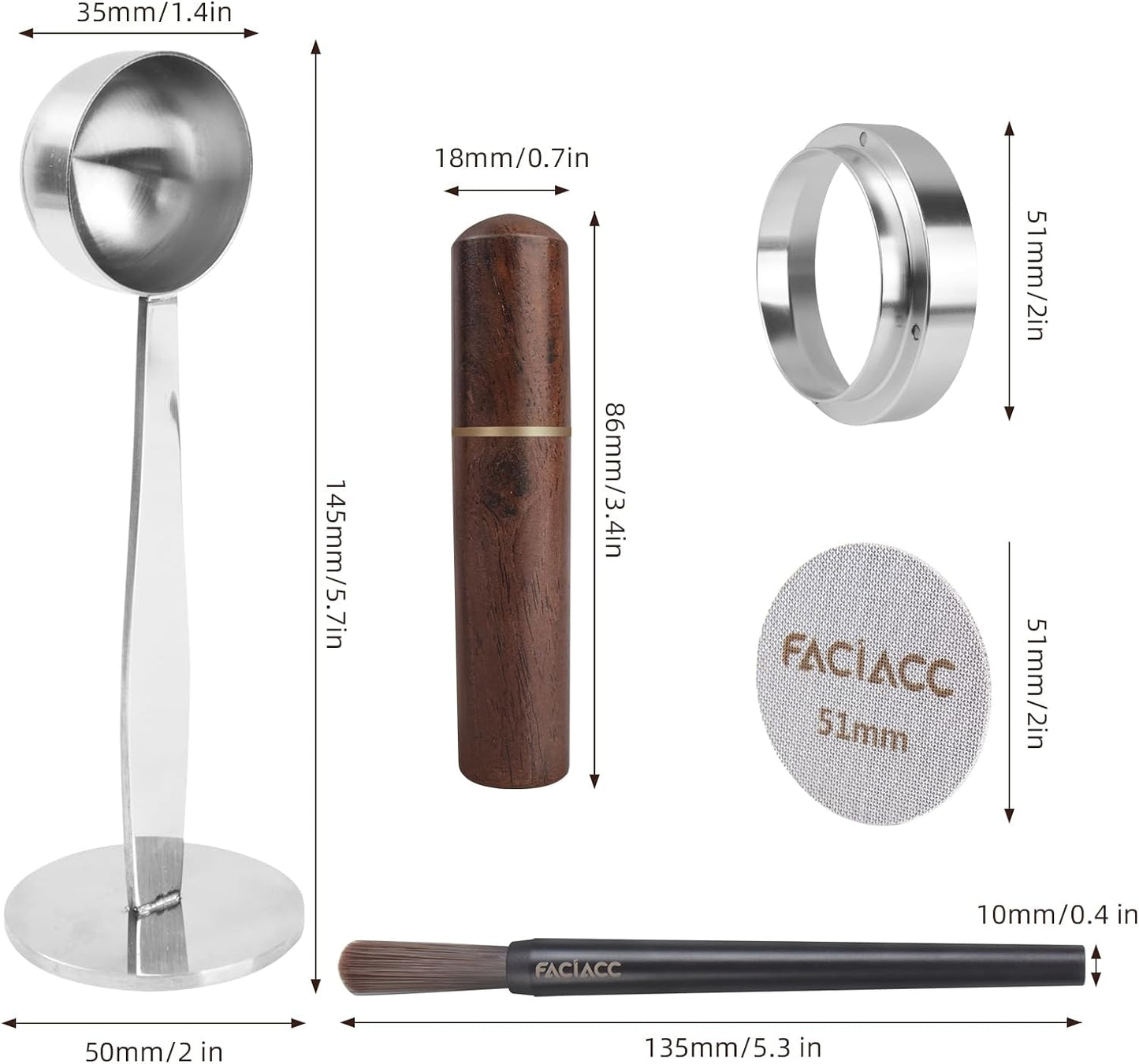 FACIACC 51mm Espresso Accessories Kit, Wdt Tool espresso, Dosing Funnel & Puck Screen Kit, 2 in 1 51mm Espresso Tamper & Coffee Spoon, Barista Kit, Espresso kit Stainless Steel 8pin Espresso Stirrer