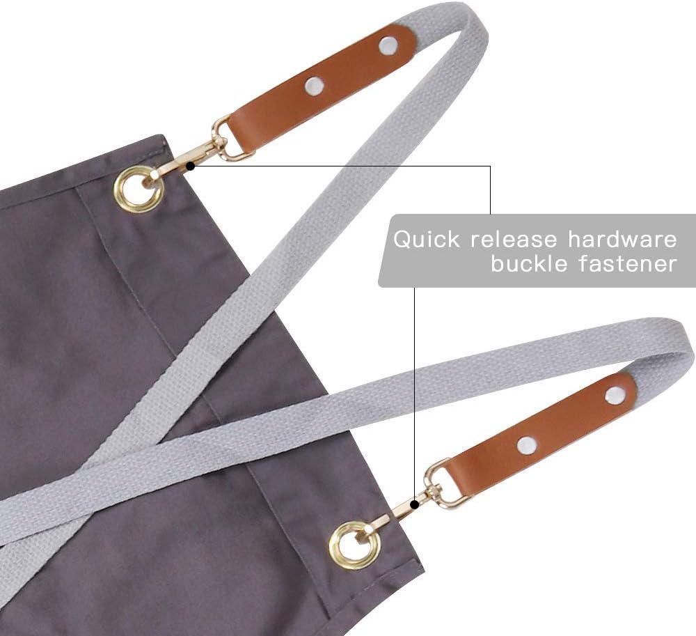 Mignongirl Crossback Apron with Pockets x2,Split Apron with Adjustable Straps,M-XXL