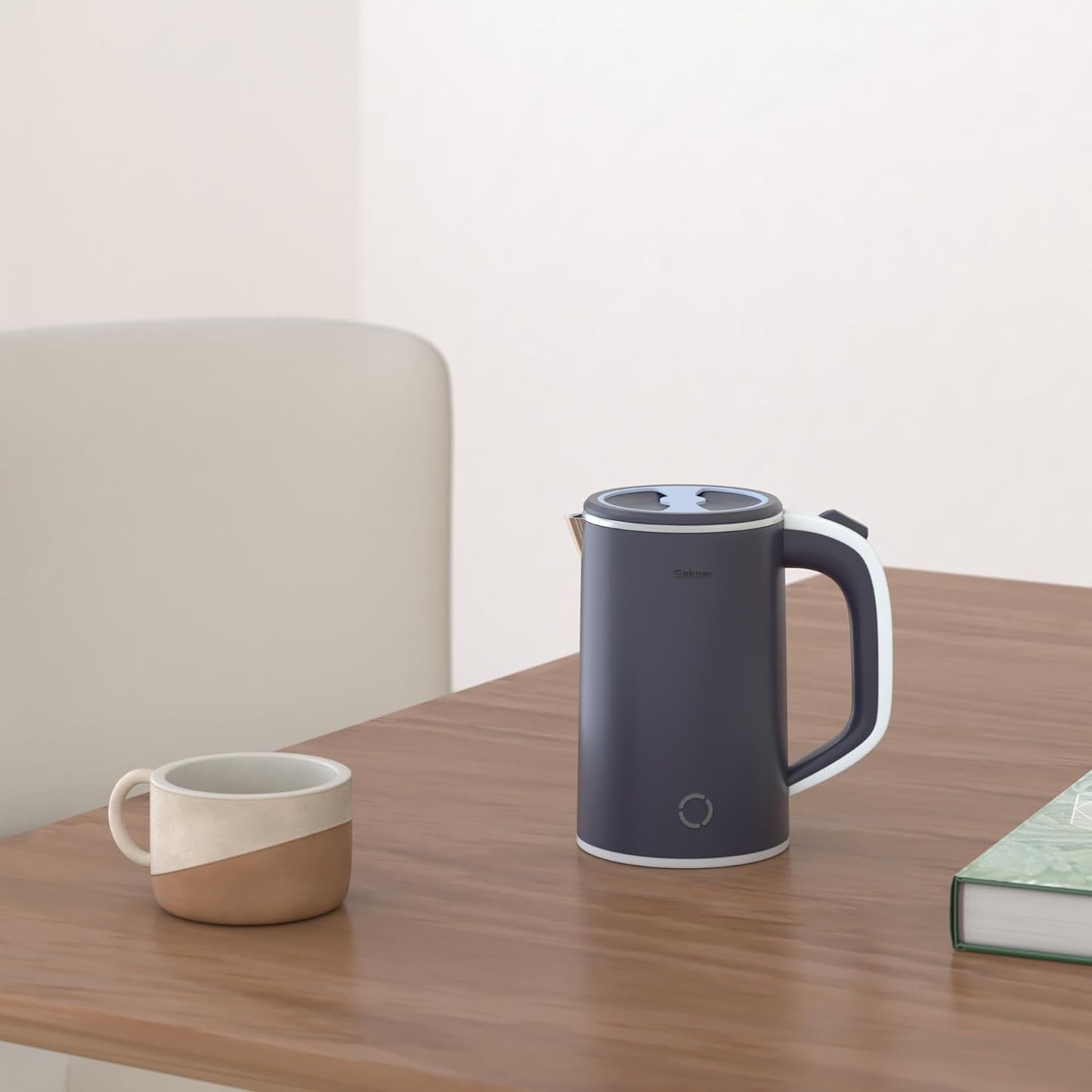 Sekaer Small Electric Tea Kettle Stainless Steel 0.8L Portable Travel Hot Water Boiler, Mini Electric Coffee Kettle with Auto Shut-Off & Boil Dry Protection, Cordless Base & LED Indicator