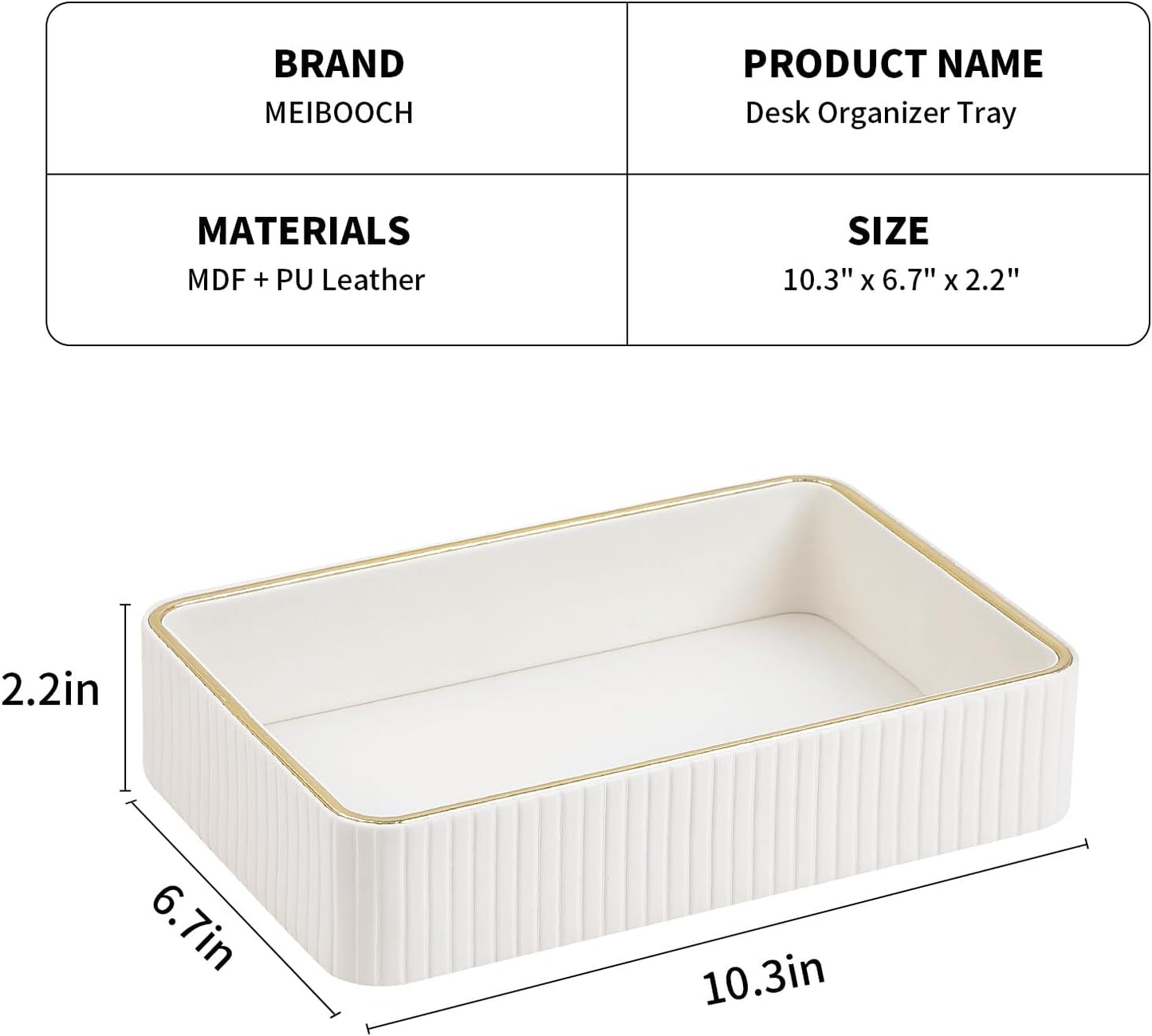 Desk Organizer Tray, PU Leather Valet Tray Nightstand Organizer Cologne Perfume Trays for Men Women, Decorative Vanity Trays Key Bowl Trinket Dish (Ivory, 10.3" x 6.7" x 2.2")