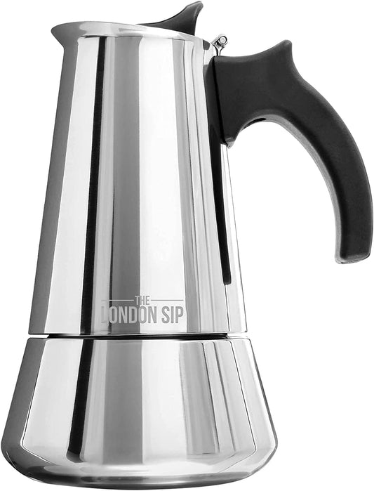 London Sip Stainless Steel Stovetop Espresso Maker Moka Pot Italian Coffee Percolator, Silver, Medium (10.14 oz)