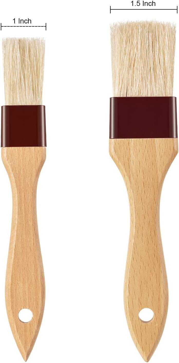 Boao 4 Pieces Natural Bristle Pastry Brush Beech Wooden Handle Basting and BBQ Brushes for Cooking, Butter, Oil, Egg, Marinade, Grilling, Baking, Kitchen Food(1 Inch, 1 1/2 Inch)