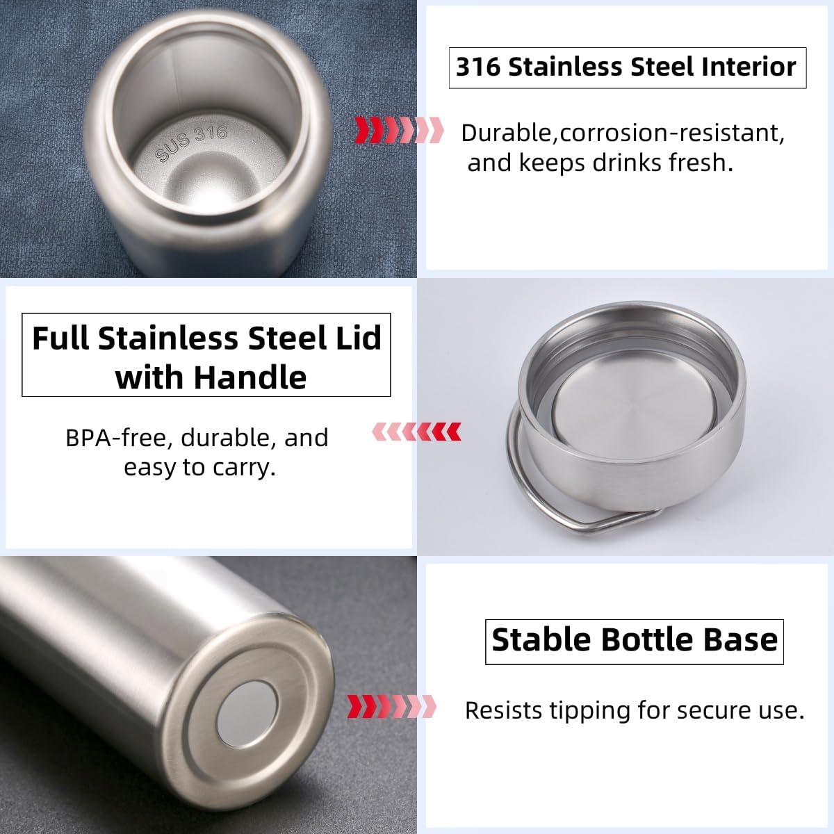 Vacuum Insulated Stainless Steel Water Bottle with Tea Infuser - Wide Mouth,BPA-Free, Leak- Proof,Keeps Cold 24H/ Hot 12H- Ideal for Travel,Office, Gym (12oz)