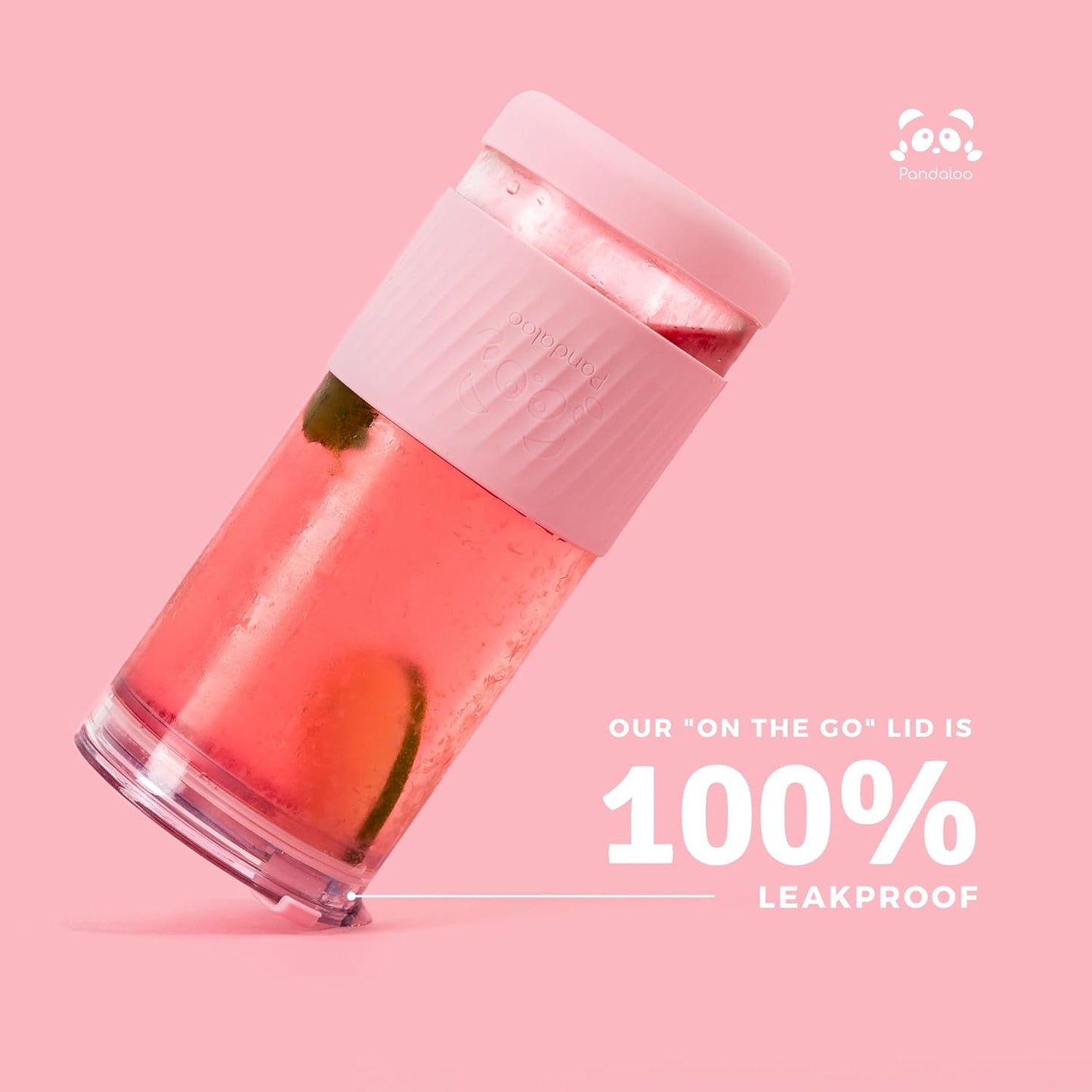 Pandaloo® Glass Cups With Lids and Straws -20 Fl Oz- Perfect Size Iced Coffee Cup - Smoothie Cup With Bamboo Lid and On the go Lid (Ethnic chic-Pink Powder, 1 Count (Pack of 1))