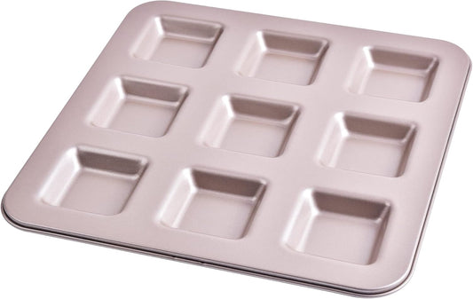 Financier Cake Pan, 9-Cavity Non-Stick Square Muffin Pan Biscuits Cookies Bakeware for Oven Baking (Champagne Gold)