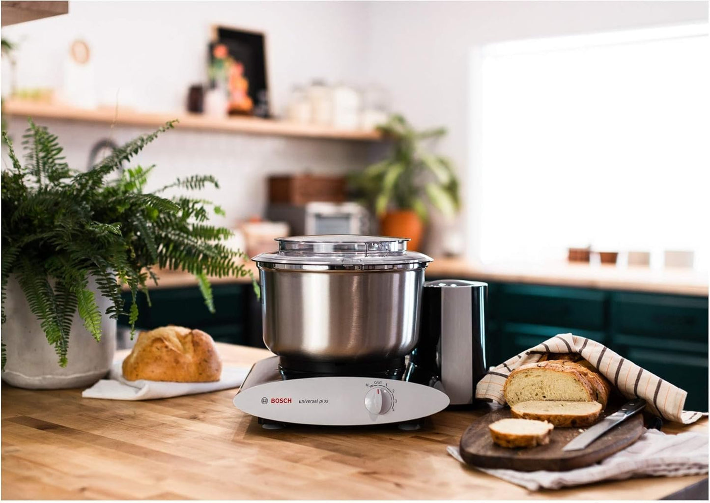 Bosch Universal Plus Stand Mixer with Stainless Steel Bowl with NutriMill Dough Hook Extender Bundle- Black 500 Watt