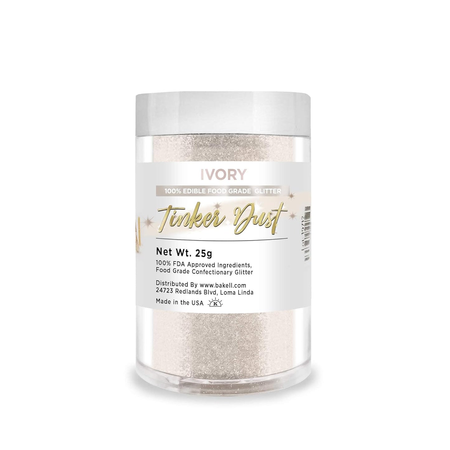 BAKELL Ivory Edible Glitter, 25 Grams | TINKER DUST Edible Glitter | KOSHER Certified | 100% Edible Glitter | Cakes, Cupcakes, Cake Pops, Drinks, Dessert Vegan Glitter & Dusts (25g, Ivory)