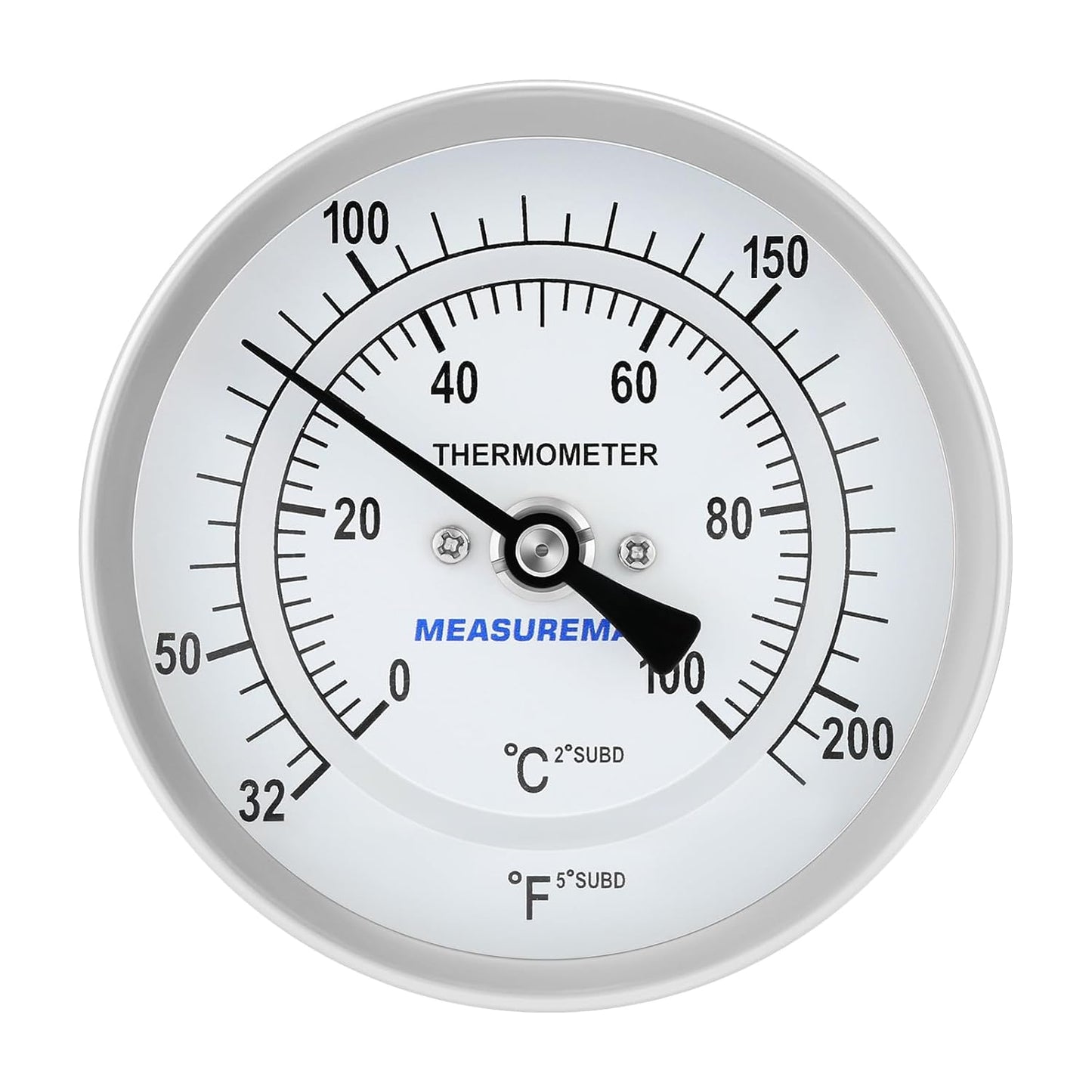 MEASUREMAN Hot Water Bi-Metal Thermometer, 3" Dial, 12" Lead-Free Brass Stem, 32-212°F/0-100°C Range, 2% Accuracy, 1/2" NPT Mount
