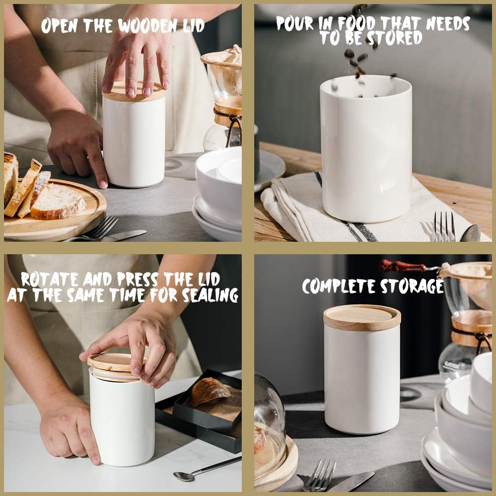 Sweejar Kitchen Canisters Ceramic Food Storage Jar, Stackable Containers with Airtight Seal Wooden Lid for Serving Ground Coffee, Tea, Sugar, Salt and More - 28 Fl Oz (Red)