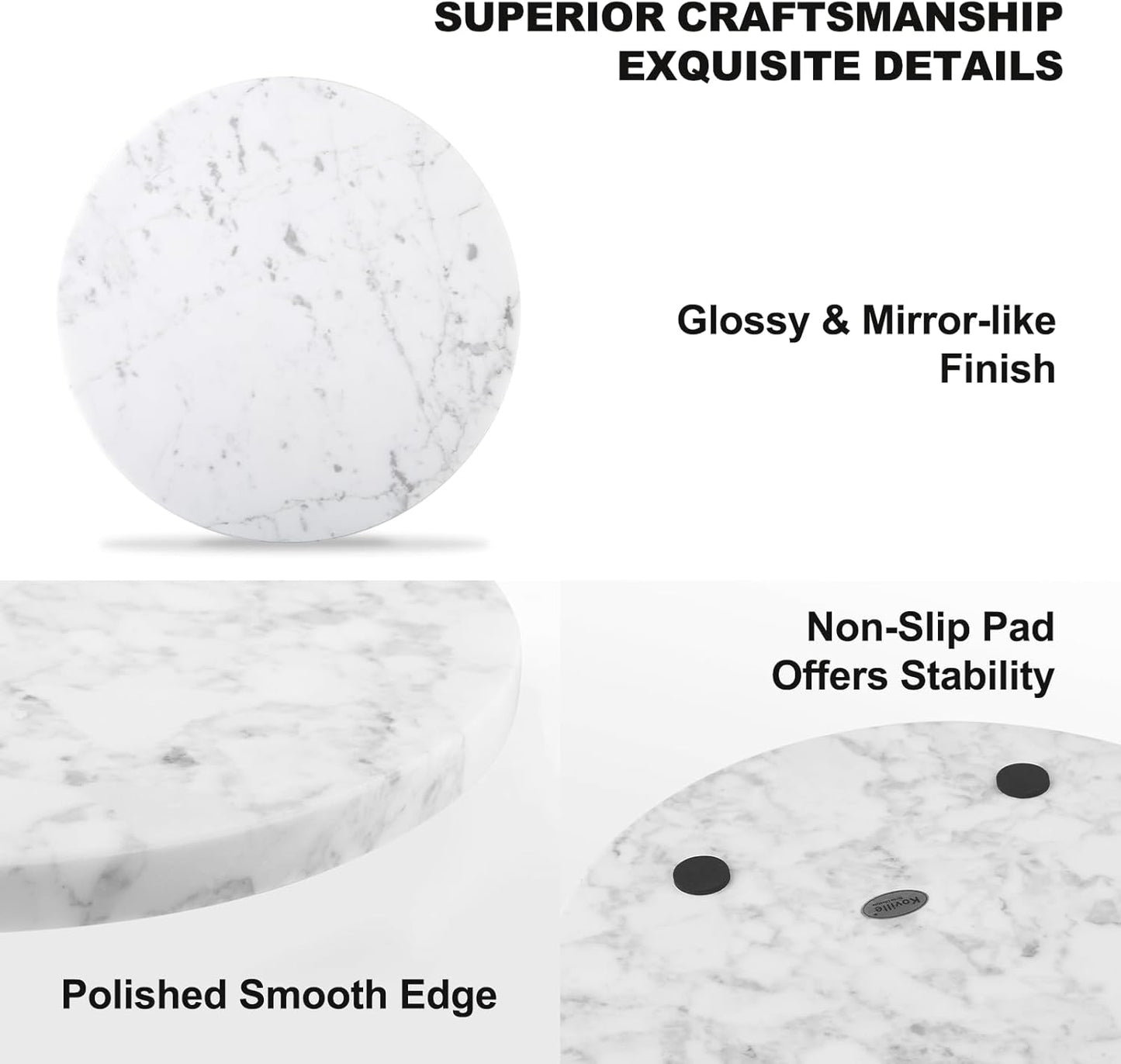 Koville Italian Natural Marble Cutting Board for Kitchen, 11inch Round Hand Crafted Marble Slab for Cheese, Charcuterie, Pastry Board - Wedding Gift, House Warming Gift(Bianco Carrara)