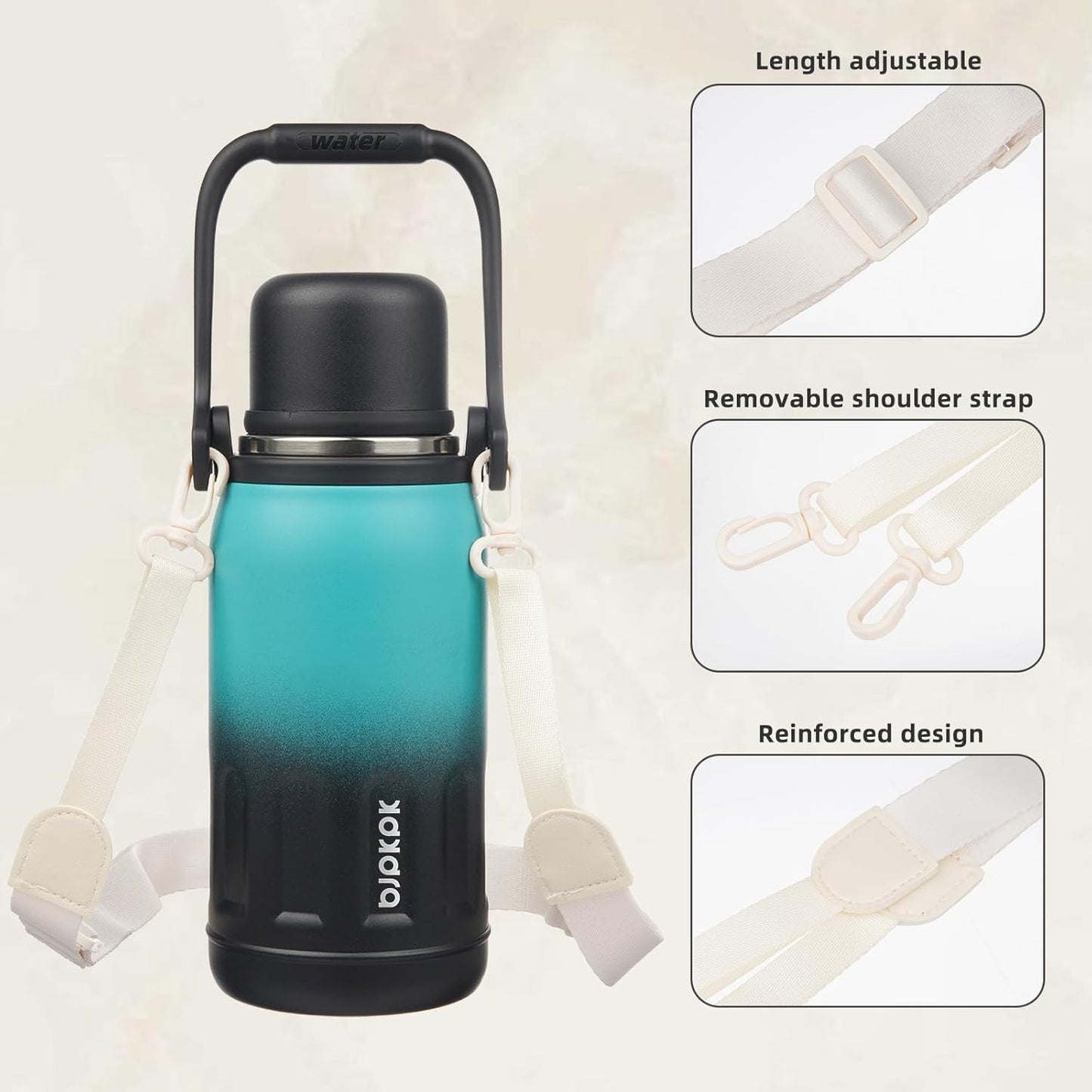 BJPKPK Insulated Thermos Water Bottle with Handle and Lid 27oz Stainless Steel Water Bottles for Cold and Hot Beverages,TealBlack