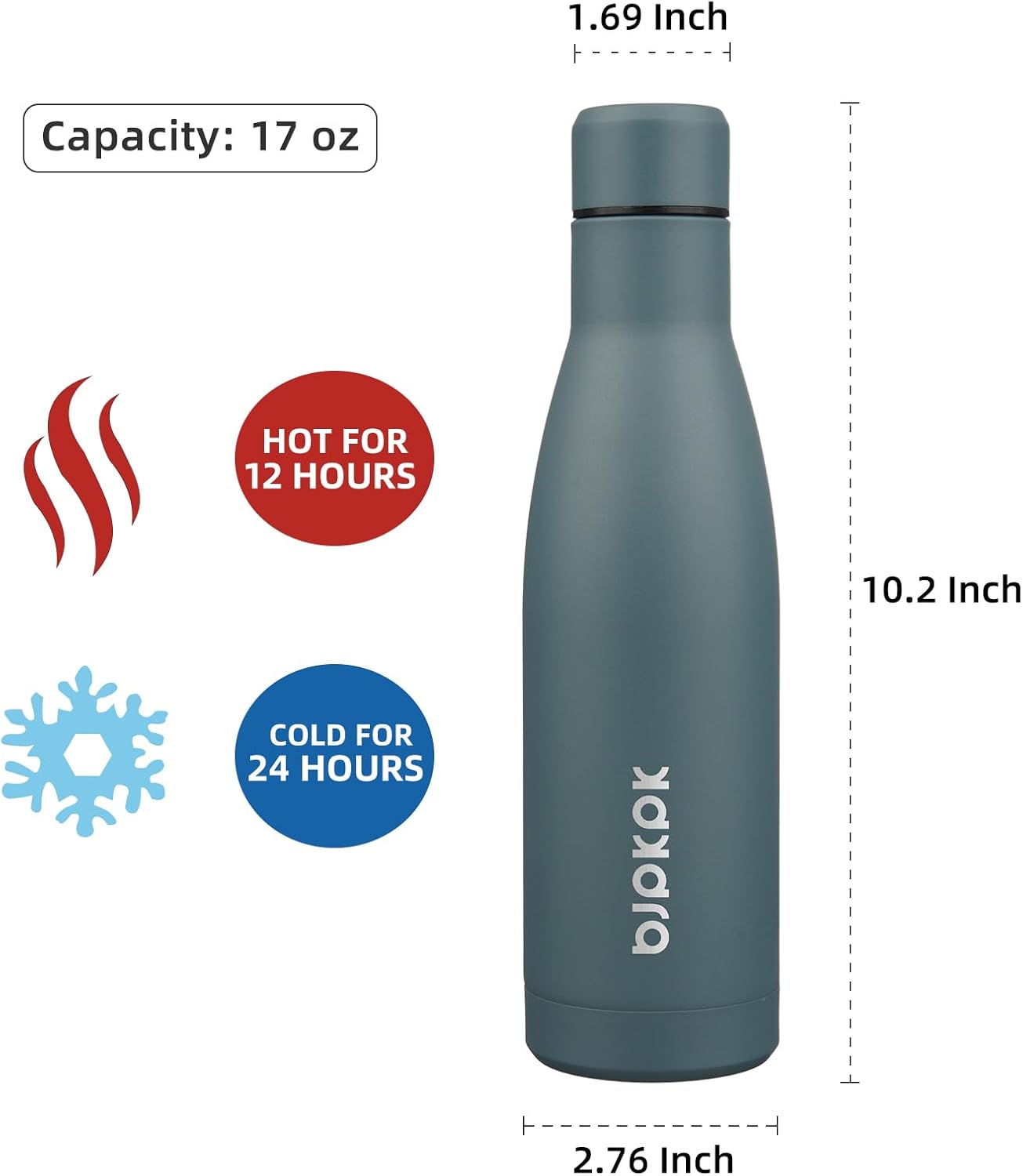BJPKPK 17oz Insulated Water Bottles Stainless Steel Sports Water Bottles Keep Cold and Hot for Travel Dishwasher Safe,Dark Grey