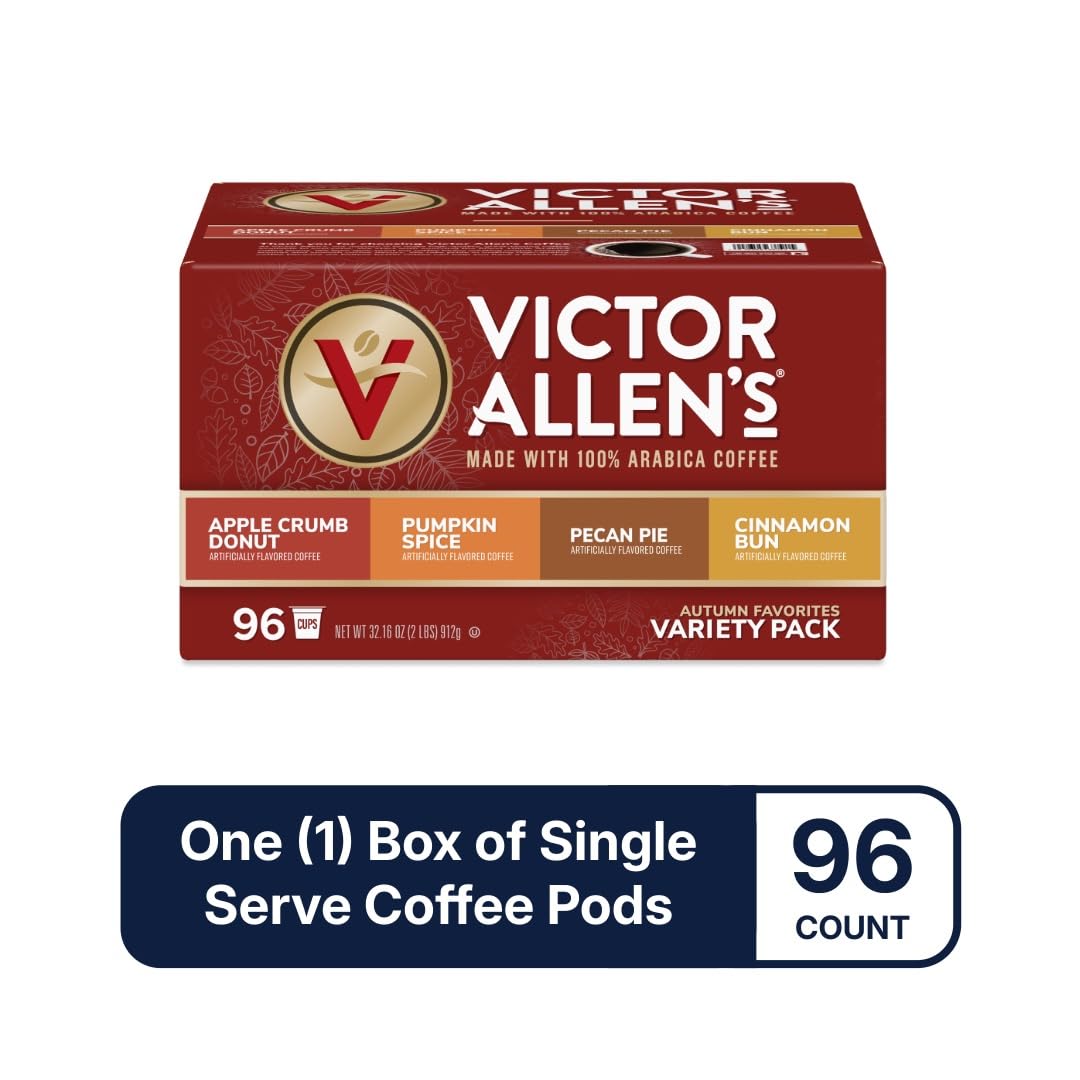 Victor Allen's Coffee Autumn Favorites Coffee Variety Pack SSC (Apple Crumb Donut, Pumpkin Spice, Pecan Pie, Cinnamon Bun), 96 Count, Single Serve Coffee Pods for Keurig K-Cup Brewers