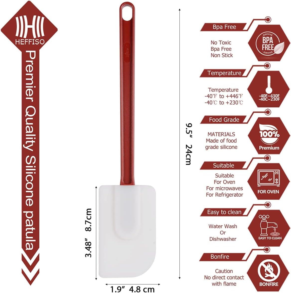 6 Pcs Commerical Rubber Spatula, 9.5-Inch Silicone Rubber Spatula Set High Heat Resistant, Commercial Grade Spatulas, Silicone Jam Scrapers for Baking, Nonstick & BPA-Free