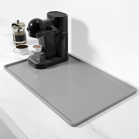 Rnivvi Silicone Coffee Mat, 12" x 19" Waterproof Raised Edge Coffee Bar Mats for Espresso Machine Station Accessories, Heat Resistant Dish Drying Pad for Kitchen Counter, Rubber Bar Decor Pad, Gray