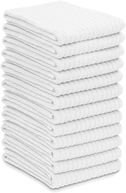 ZUPERIA Bar Mop Kitchen Towels - Pack of 12 (16"x19”) 100% Ring Spun Cotton - Dish Washcloths For Superb Cleaning and Less Lint - Highly Absorbent Dish Cloths and Dish Towels For Everyday use (White)
