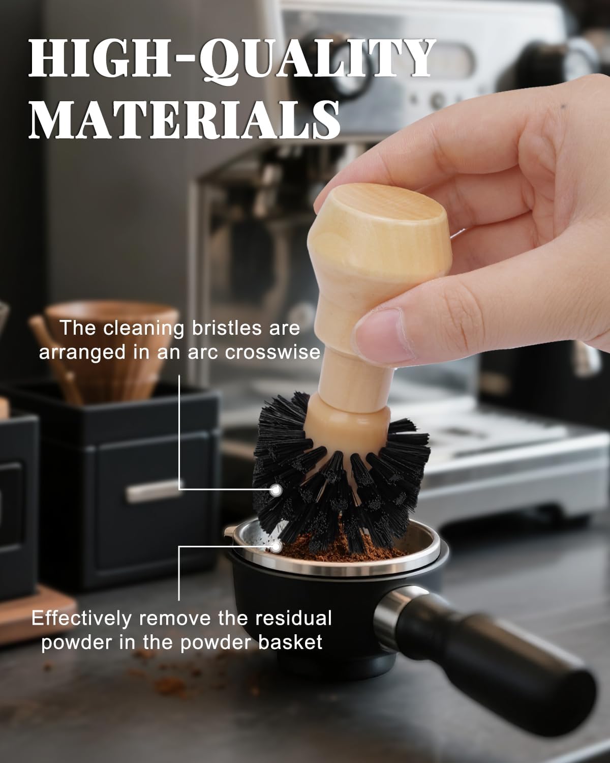 3 Pcs Portafilter Espresso Kit – Ebony Bristle Coffee Brush, Coffee Grinder Brush & Air Blower – Espresso Tool Kit for Machine, Grinder, Countertop