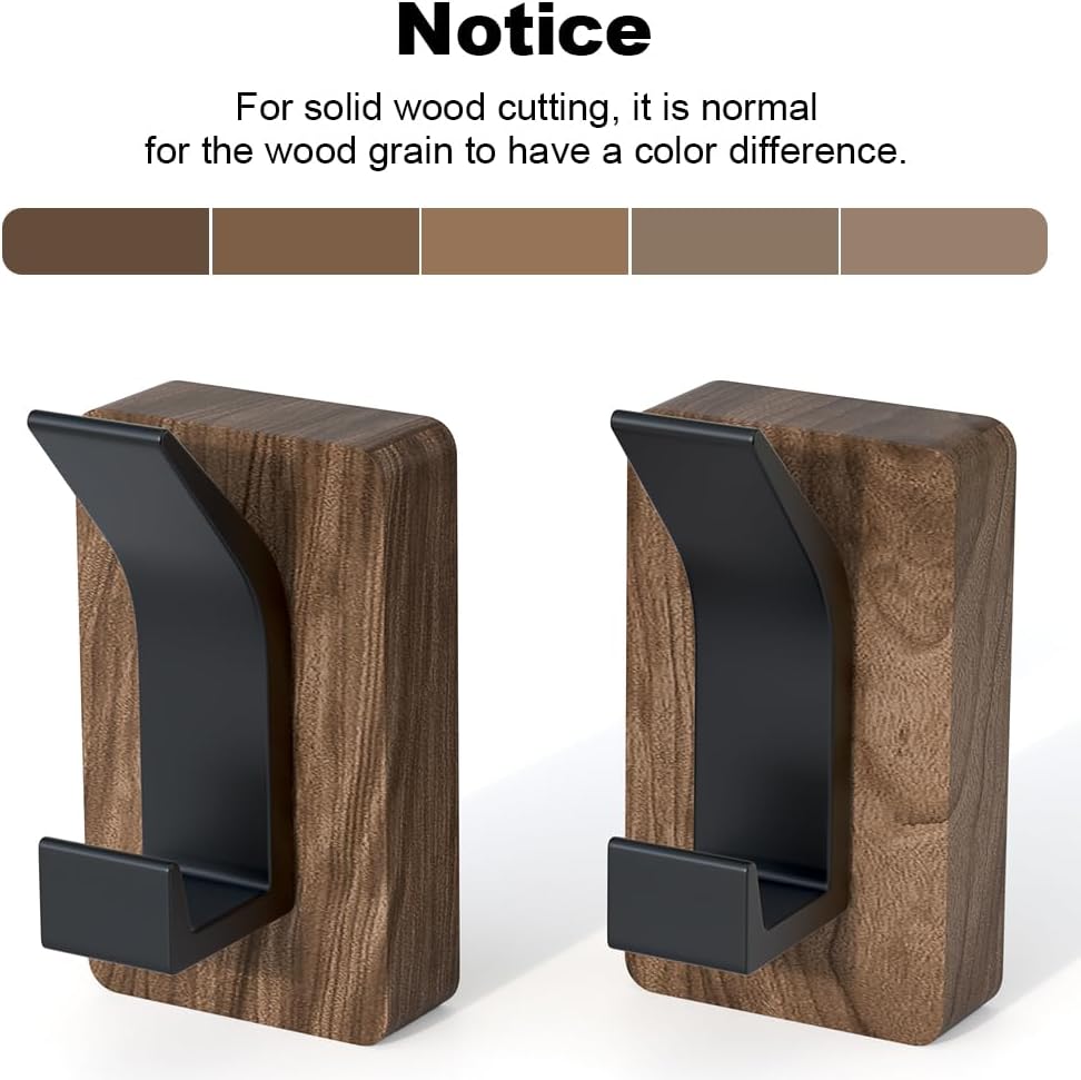 4 PCS Black Walnut Wood Wall Hooks Adhesive Mounted & Wall Mounted Rustic Decorative Entryway Hooks Mid Century Modern Natural Wooden Pegs for Hanging Coat Clothes Hat Bag Purse and Towel