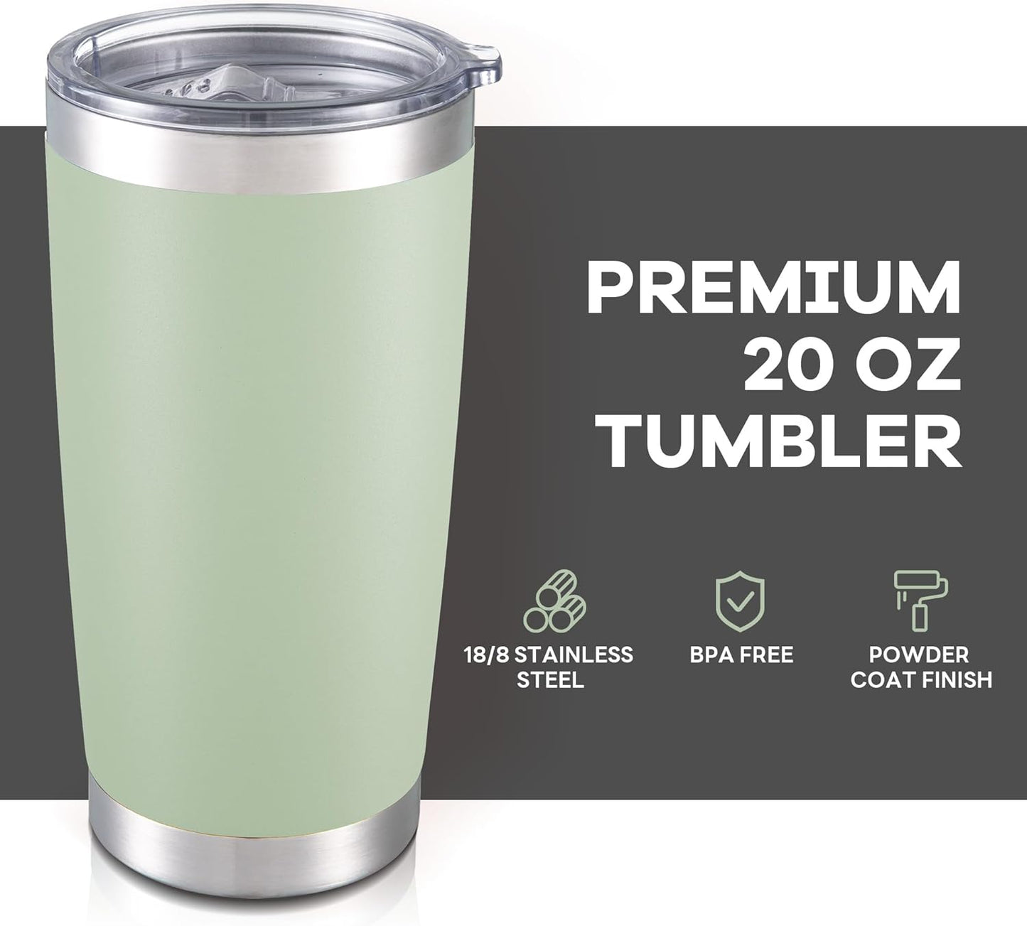 20 oz Tumbler with Lid Stainless Steel Insulated Tumblers Bulk Double Wall Vacuum Cups Powder Coated Travel Mug Keep Drinks Cold and Hot, Sagebrush Green, 12 Pack