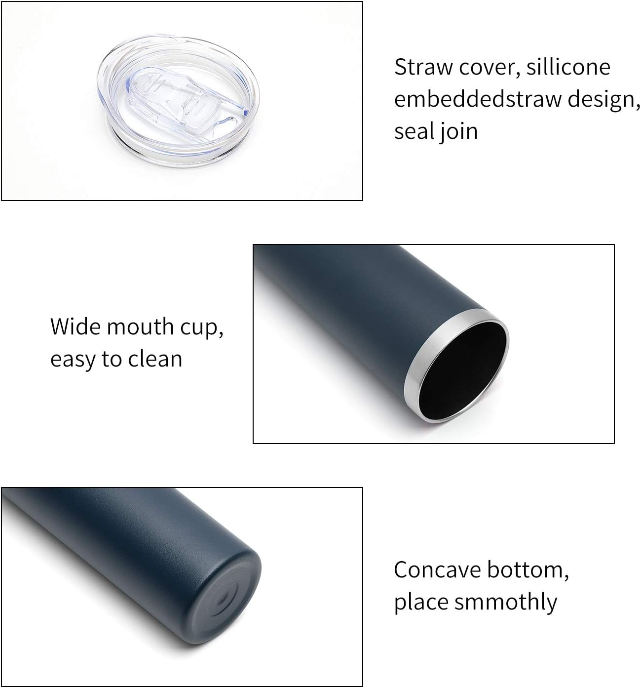 HASLE OUTFITTERS 20 oz Skinny Tumblers Bulk Set, Stainless Steel Insulated Slim Tumblers with Lids, Reusable Double Wall Travel Coffee Mugs, Durable Powder Coated Travel Water Cups(Navy, 8)