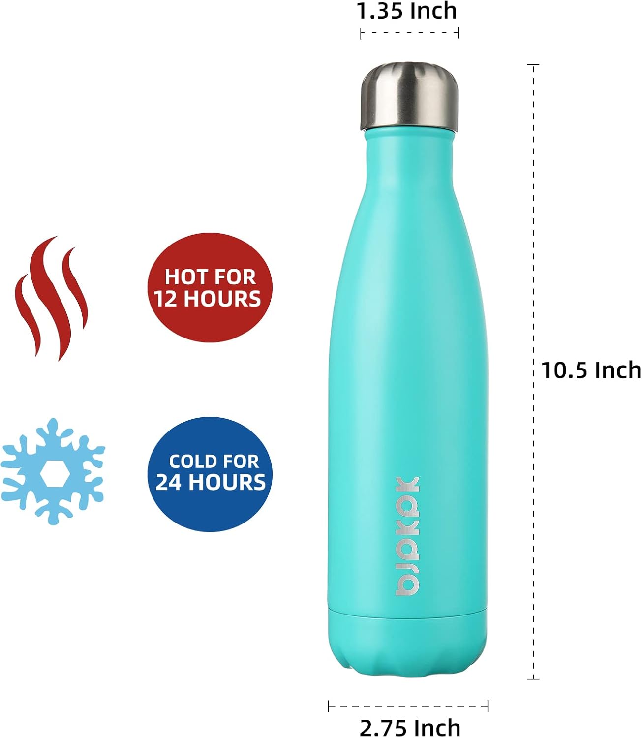 BJPKPK 17oz Insulated Stainless Steel Water Bottles,Sports Water Bottles Keep Cold for 24 Hours and Hot for 12 Hours,BPA Free for Travel,Turquoise