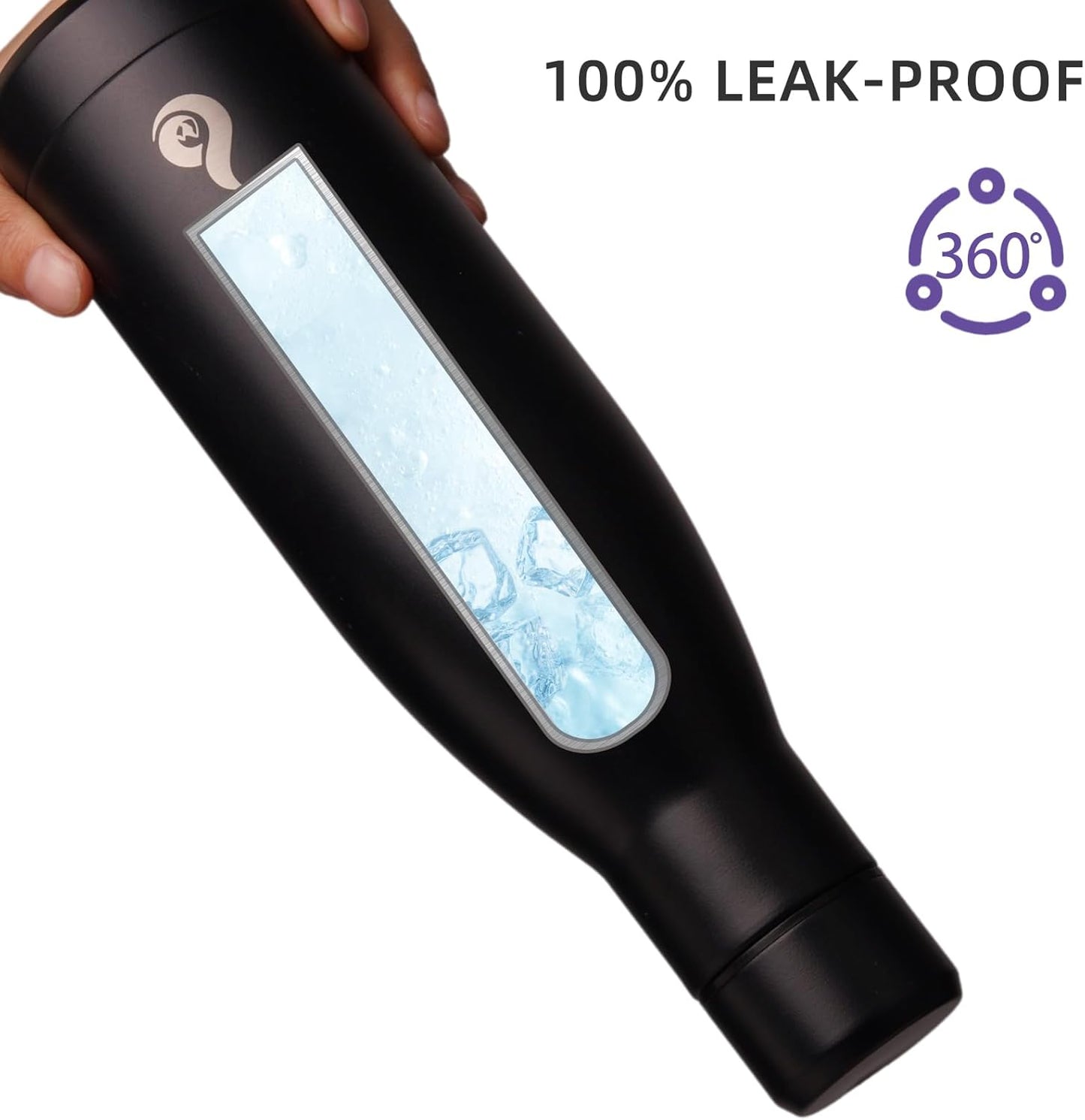 BJPKPK Insulated Water Bottle 12oz Small Stainless Steel Water Bottles Reusable Metal Thermos Keep Cold and Hot,Midnight Black