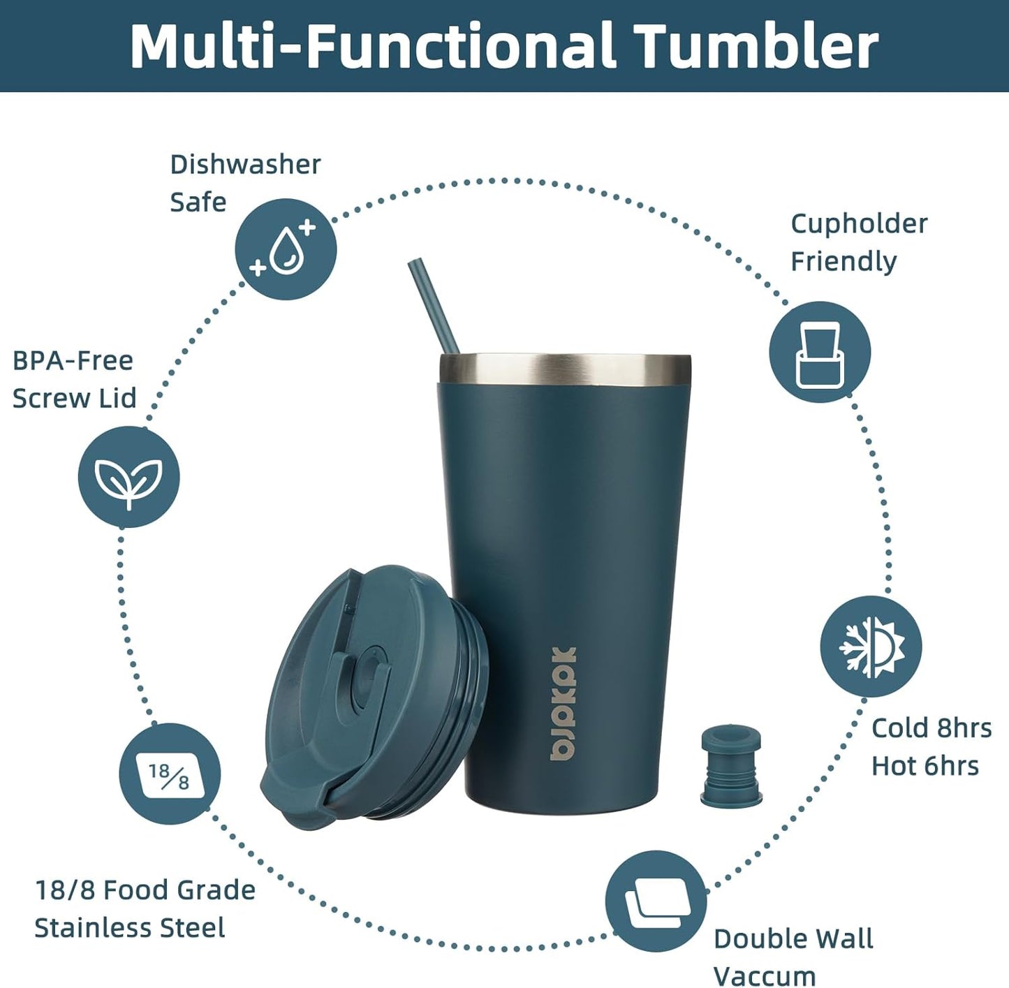 BJPKPK 18oz Stainless Steel Insulated Tumbler With lid And Straw Travel Coffee Thermal Tumblers Cup For Women And Men,Navy Blue