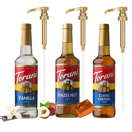 Summer Syrup Variety 3 Pack: Vanilla, Caramel & Hazelnut - Italian Soda Flavors with 3 Jimoco Pump Dispensers