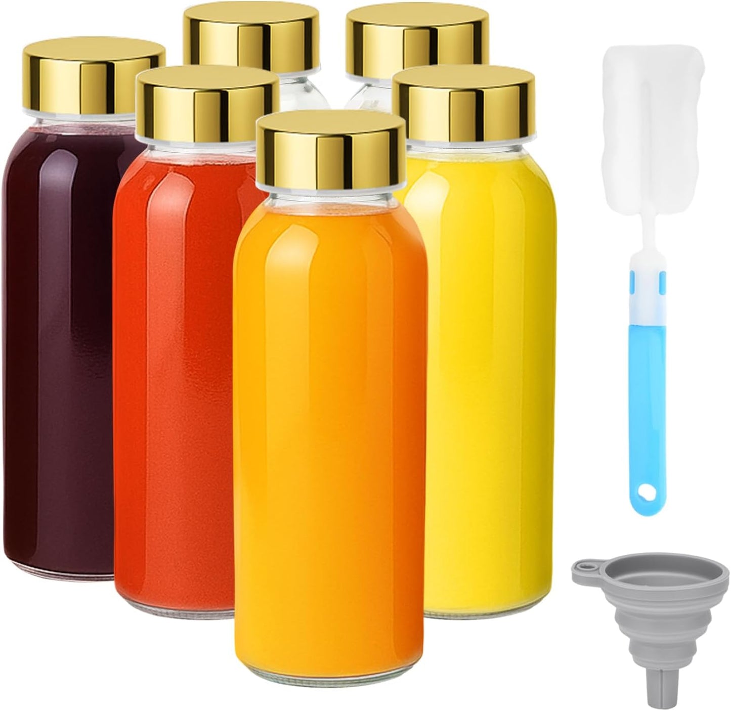 Zukro Glass Water Bottles with Lids 10 oz, Reusable Clear Juice Bottles With Stainless Steel Airtight Cap for Juicing, 100% Leak Proof Juice Drinking Jar for Ginger and Milk, BPA Free