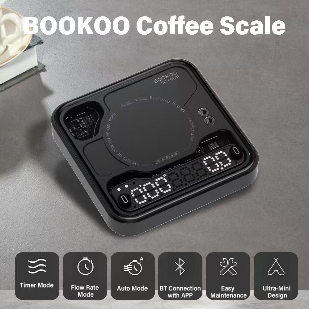 BOOKOO Coffee Scale with Storage Bag Esprosse Scale with Timer Mini Digtial Coffee Scale Rechargeable with Auto Mode Flow Rate Mode Scale for Coffee APP Bluetooth Connection Coffee Bean Scale