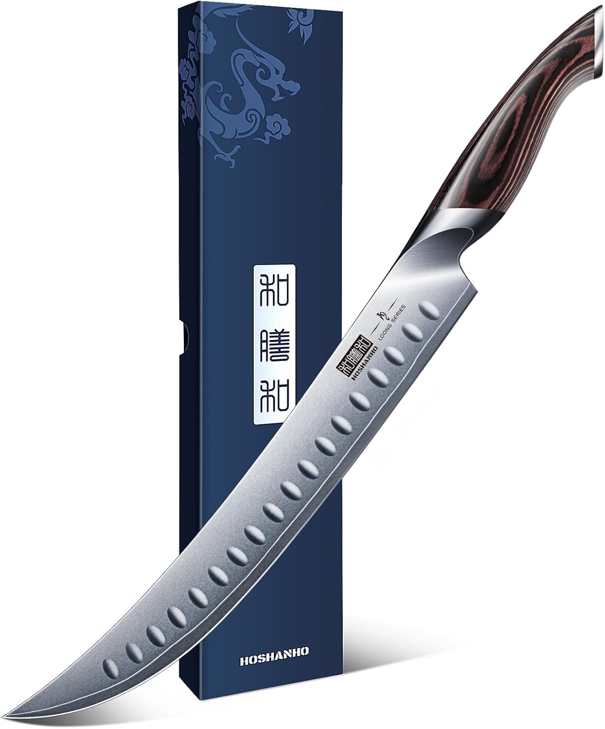 Carving Slicing Knife, 10 Inch Japanese High Carbon Steel Brisket Knife with Ergonomic Pakkawood Handle, Razor Sharp Curved Butcher Breaking Knives for Meat Cutting