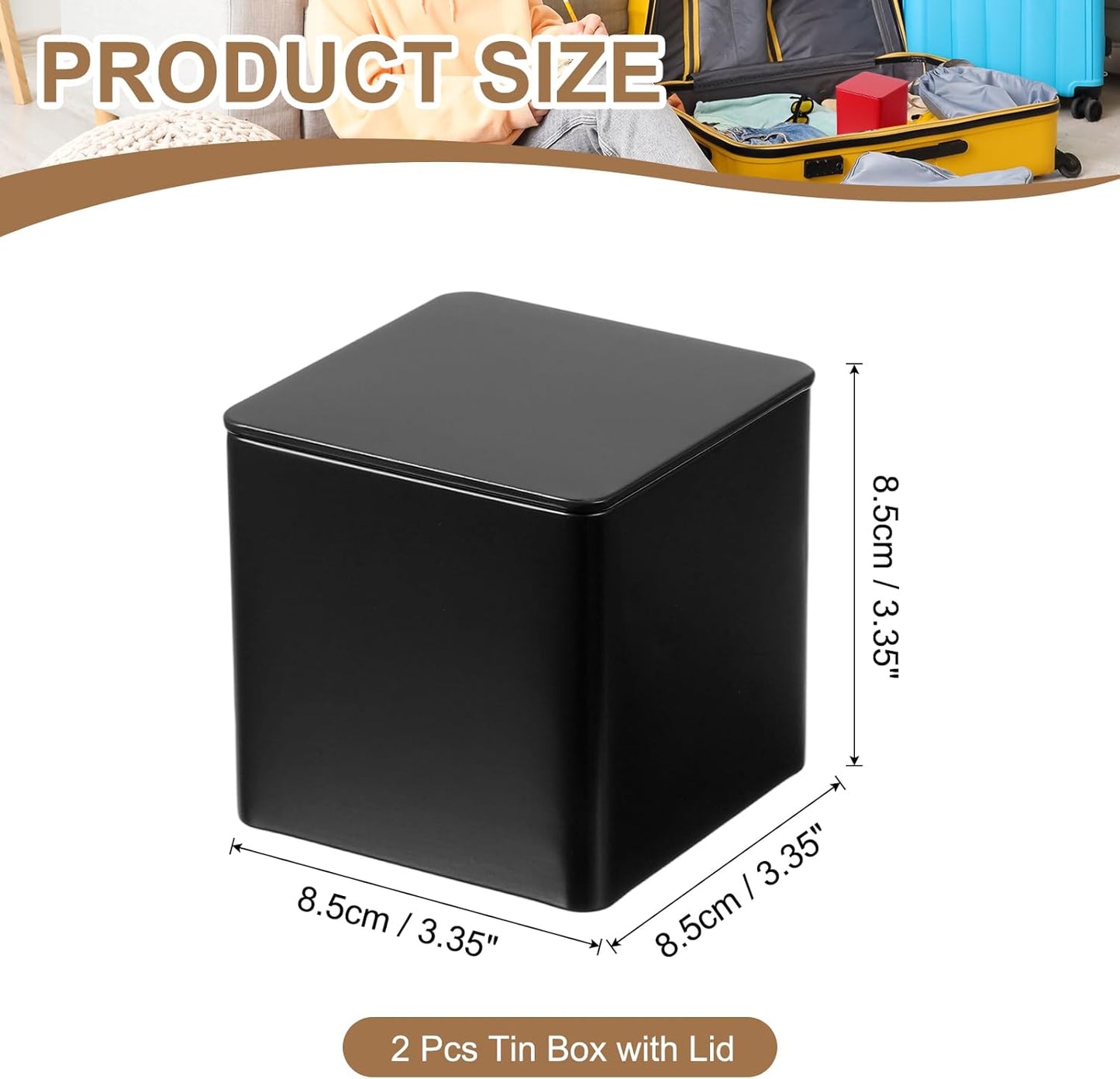 PATIKIL Metal Tea and Tin Set 3.35"x3.35"x3.35", 2 Pcs Airtight Storage Square Container with Lid for Loose Tea Coffee Candy Treats Gifts Spice DIY, Black