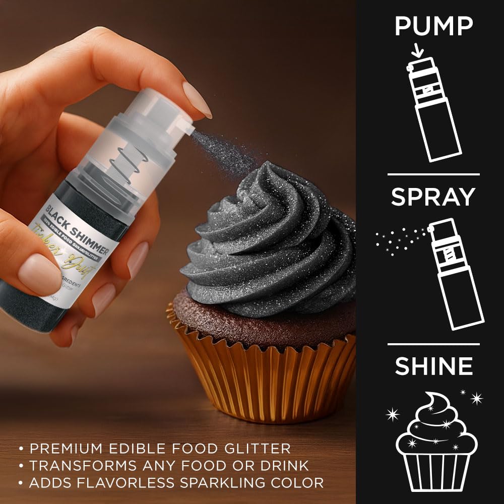 Bakell - Black Tinker Dust (4g, 1x Mini Spray Pump) Edible Glitter for Food, Desserts, and Beverages!