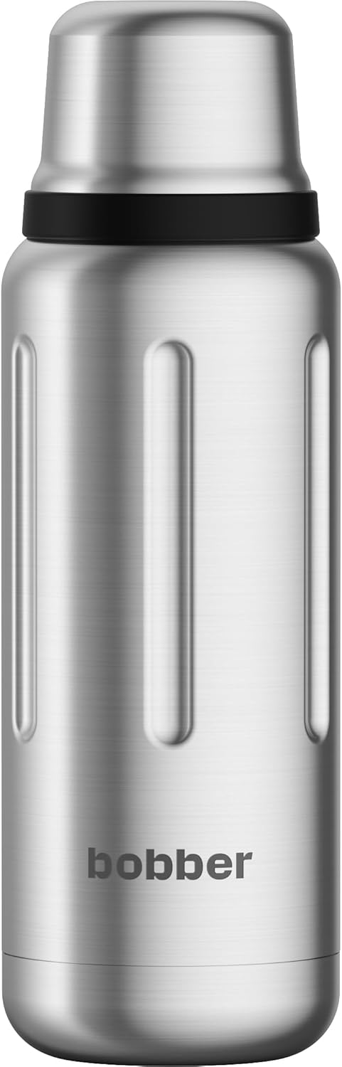 BOBBER 26 oz Stainless Steel Travel Thermos for Hot Drinks – Dishwasher Safe Metal Water Bottle with Cup Lid for Men, Hiking, Travel – Keeps Hot for 36 Hours – BPA-Free, Vacuum Insulated (Matte)