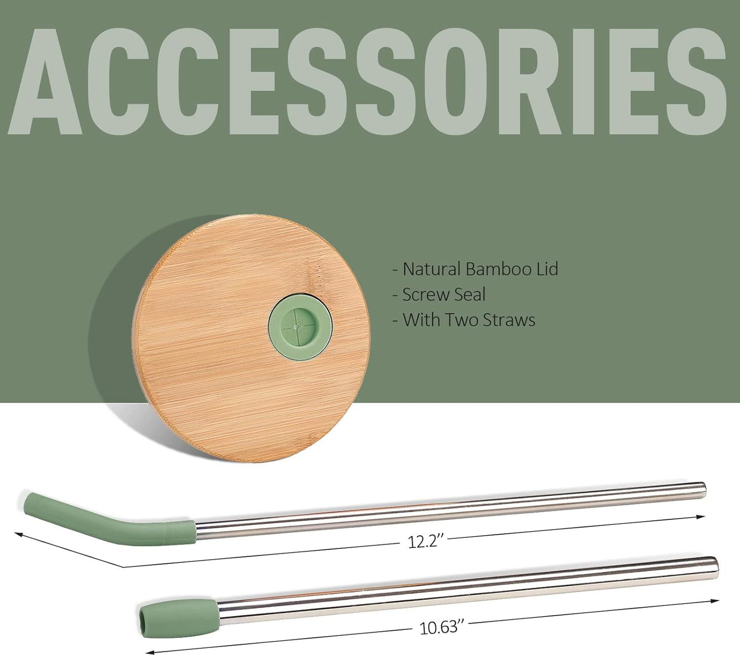 Kodrine Glass Tumbler with Straw and Lid-32oz Glass Tumbler with Handle and Bamboo Lid, Iced Coffee Cup For Smoothie, Water Cups with Time Marker Fits in Cup Holder, Olive