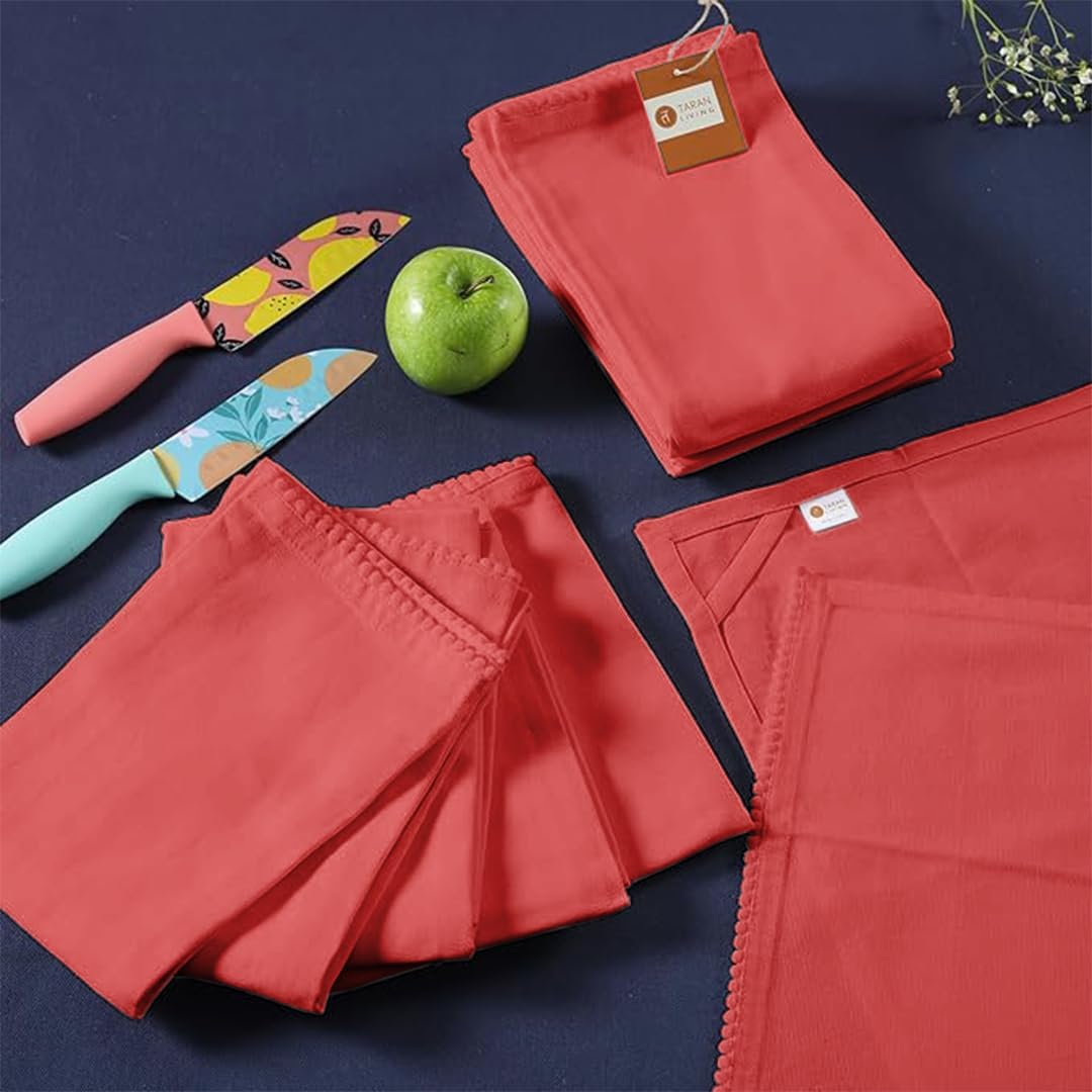 TARAN LIVING Kitchen Towels Cotton Solid Kitchen Dish Cloths Hand Towel Reusuable Dish Towel for Cleaning & Drying Tea Towels Set with Hanging Loop - 18"x28" Coral - Pack of 6