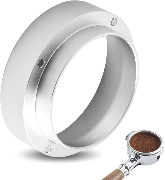 49MM Espresso Dosing Funnel With Magnetic Coffee Ring, Powder Ring Dispenser Doser for Portafilter Accessory, Espresso Distribution Tool, Coffee Tamping Manual Coffee Making Tool (Silver)