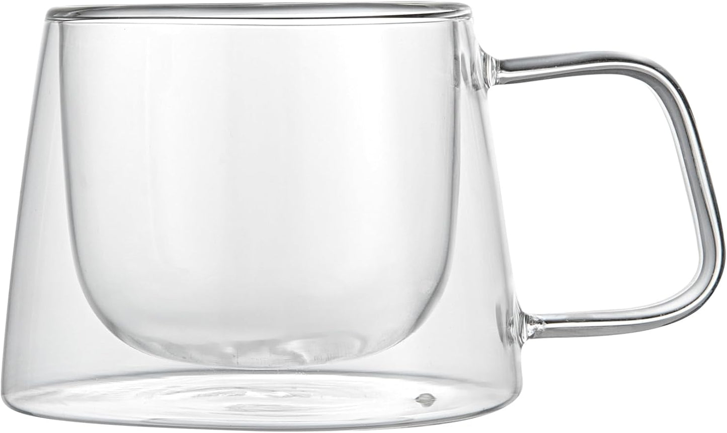 Restaurantware-Forma Professional 6.8 Ounce Double Wall Coffee Mugs, 2 Insulated Coffee Mugs With Handle - Dishwashable, Reusable, Clear Glass Beverage Cups, Freezable, For Hot Or Cold Beverages