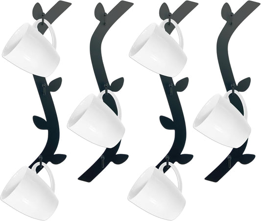 Ecqizer Coffee Mug Wall Rack - Metal Cup Holder Tree for Bar Decor - 4pcs Black Mounted Rack