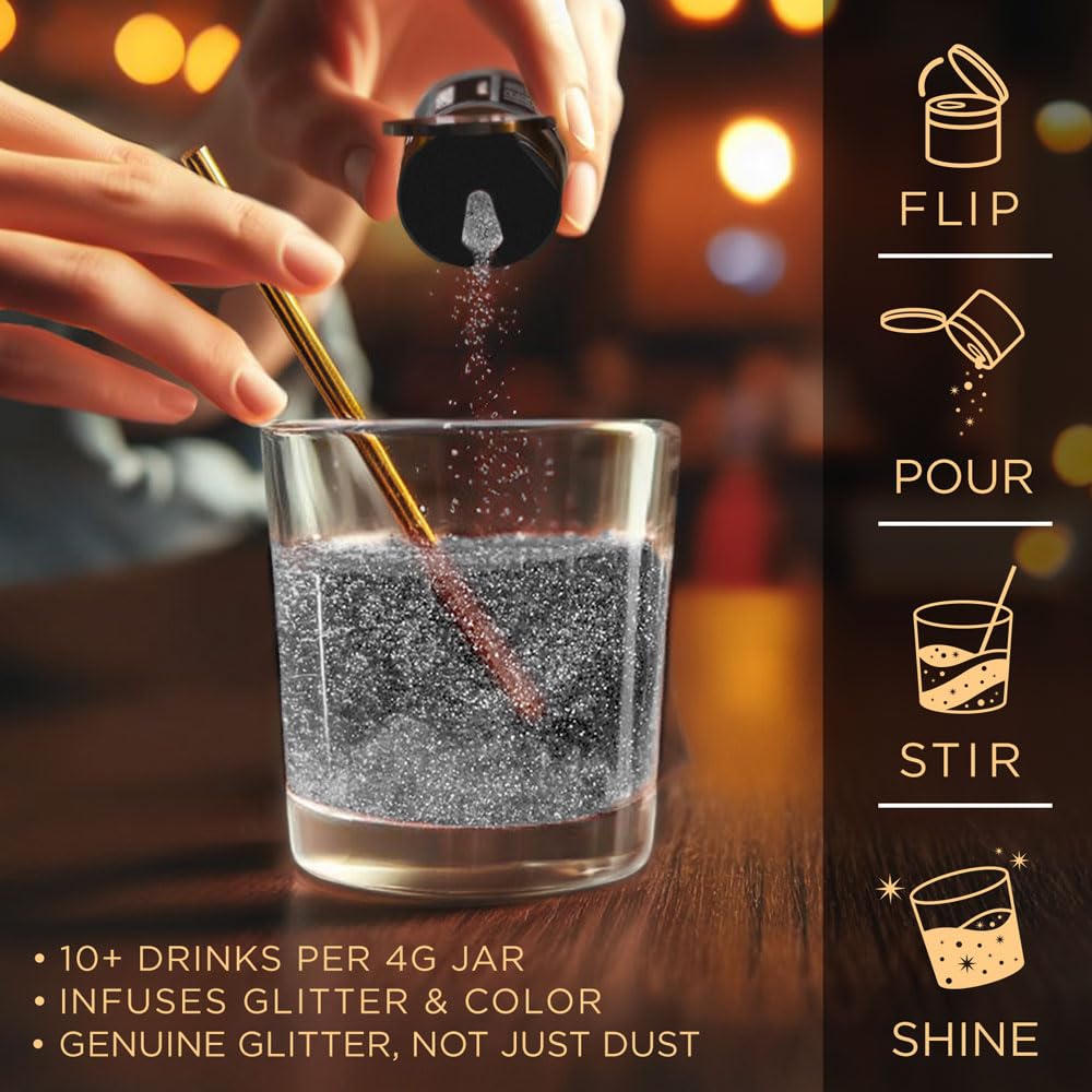 Brew Glitter Black Edible Drink Glitter 1x 4g Jar for Cocktails, Beer, & Beverages