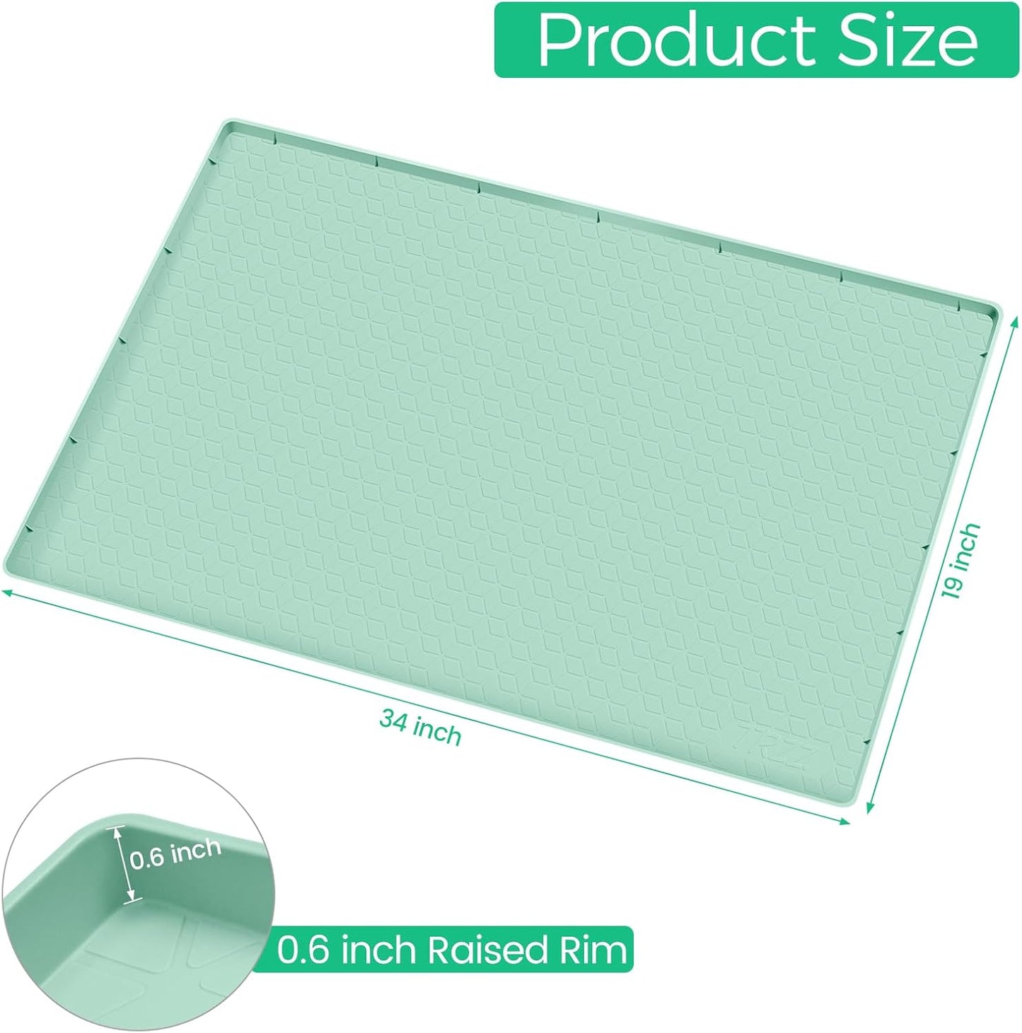 TRZZ Silicone Waterproof Under Sink Mat 34" x 19", Drip Tray and Cabinet Liner for Kitchen and Bathroom, Prevents Water Damage and Organizes Cabinets (Mint Green)