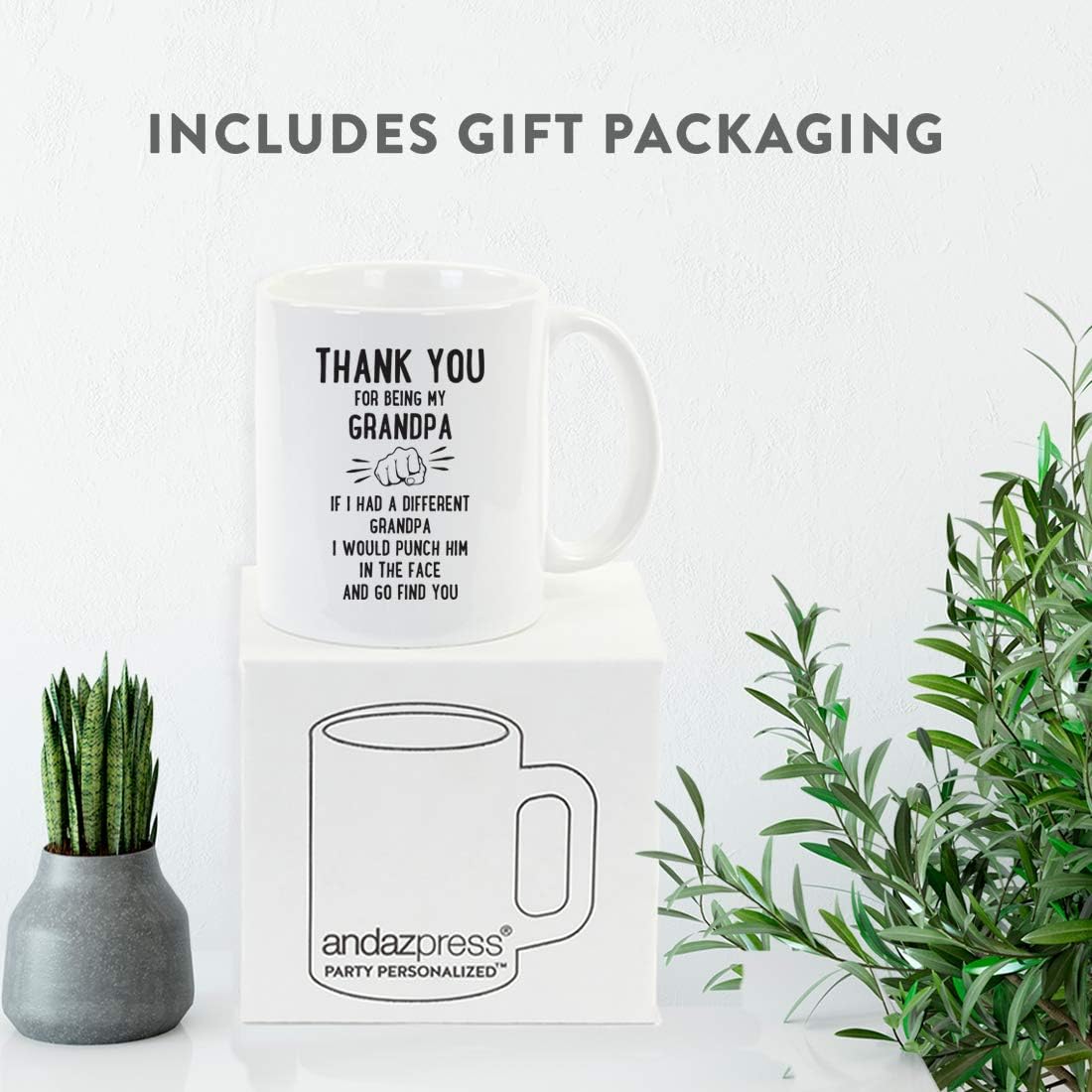 Andaz Press Funny Family 11oz. Coffee Mug Gift, Thank You for Being My Grandpa, Punch in Face, 1-Pack, Christmas Birthday Drinking Cup Present Ideas