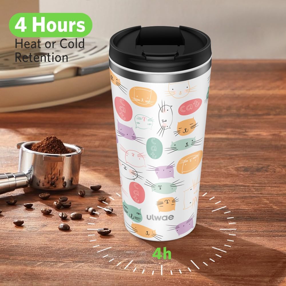 Insulated Coffee Mug with Ceramic Coating, 18oz Travel Mug with Leak-proof Lid, Vacuum Double-wall Tumbler, Stainless Steel Thermal Cup for Tea, Hot Cocoa, Cold Beverage, Ice Drinks