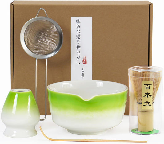 Matcha Whisk Set – 5 PCS Complete Ceremonial Grade Matcha Set, Premium Japanese Matcha Kit with Bamboo Whisk for Matcha Tea, Matcha Bowl, Scoop, Sifter, and Ceramic Holder