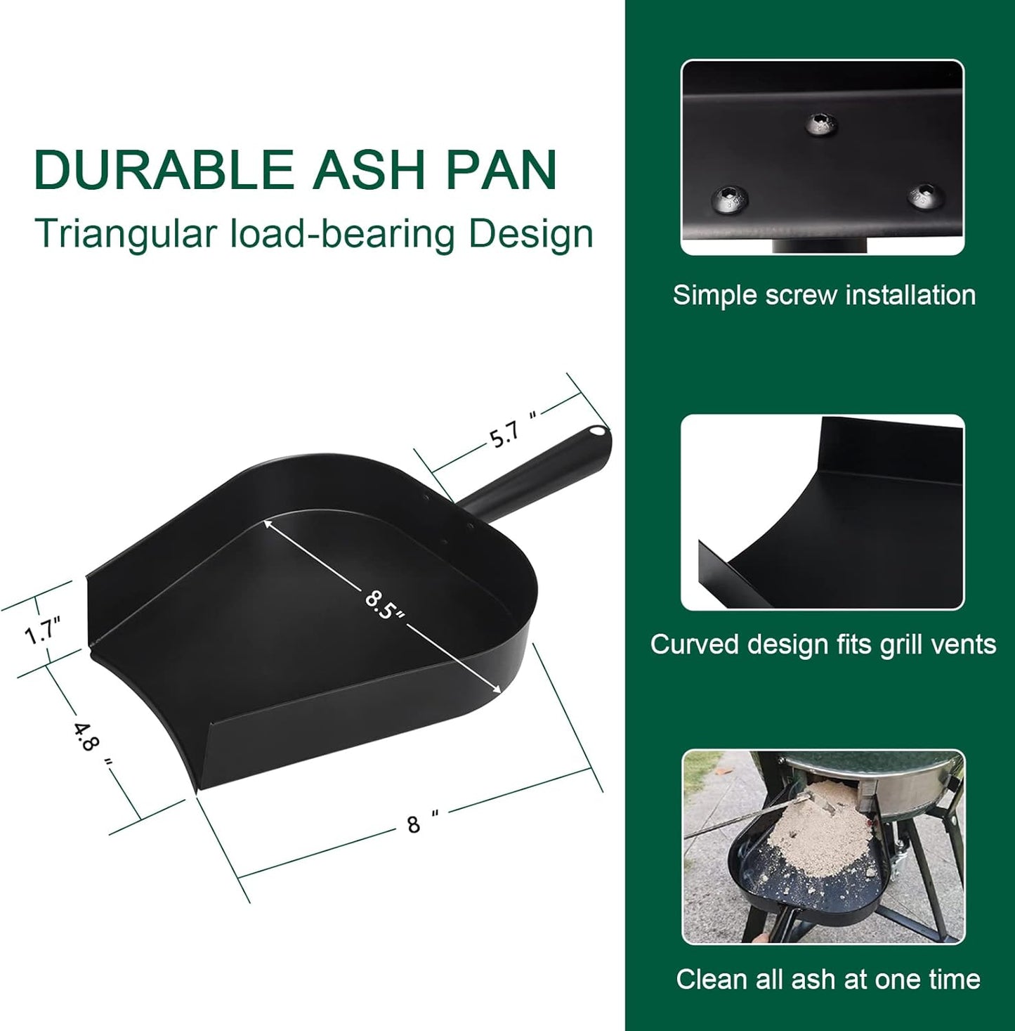 18” BBQ Ash Removal Tool and Ash Pan for Big Green Egg Accessories, Stainless Steel Ash Tool Poker for BGE Primo and Other Charcoal Kamado Stove(at+AP)